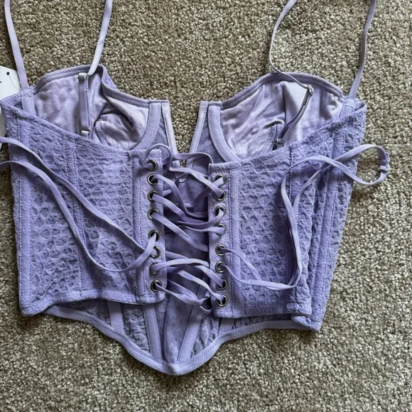 NWT Urban Outfitters Lilac Mesh Crop Corset Lace Up Top - Picture 7 of 7